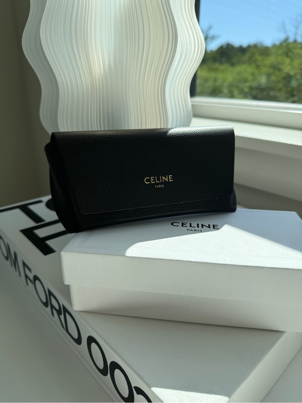Celine Black Oval Acetate Sunglasses with Gold Triomphe Detail - Picture 4 of 5